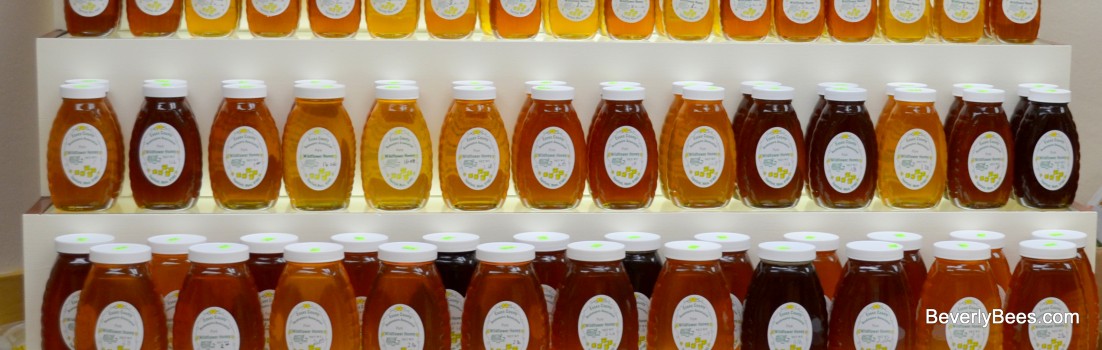 Raw local honey for sale at the beekeeping building during the Topsfield Fair.