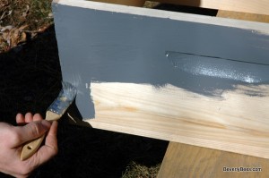 We had a gray colored primer left over and used it to paint the hive boxes. The final paint color will be lighter since dark colors are not a good chocie to paint a hive.