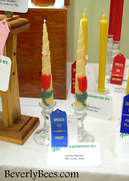 My decorated candles placed first in the Topsfield Fair Honey Show.