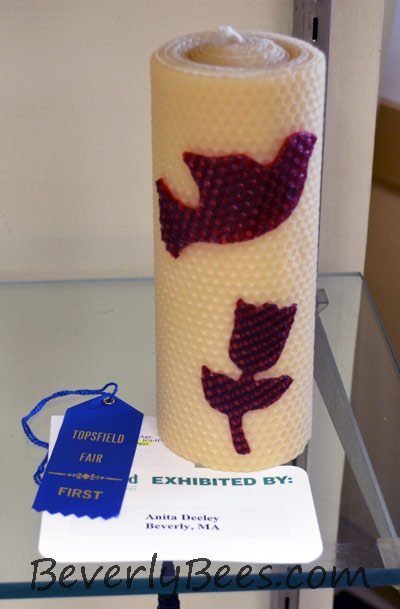 My honey comb specialty candle won first place at the 2013 Topsfield Fair.