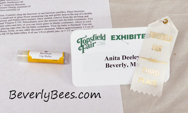 My original beeswax cosmetic label won third place at the Topsfield Fair.