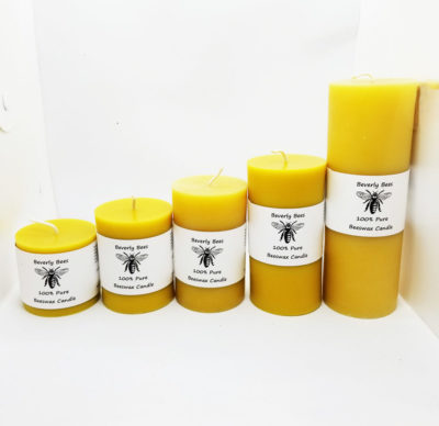 Set of 3 organic beeswax candles-4 wide up to 6 tall-100% Pure