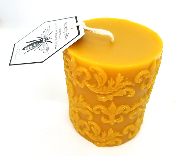 Delicate Floral Beeswax Pillar Candle – Bees Light Candles