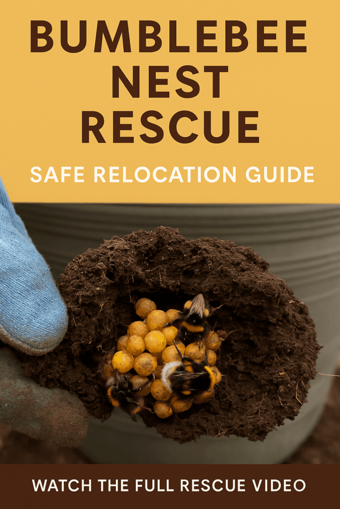 Beverly Bees relocating a bumblebee nest from a backyard planter using safe, humane removal methods without pesticides. Watch the full rescue video.